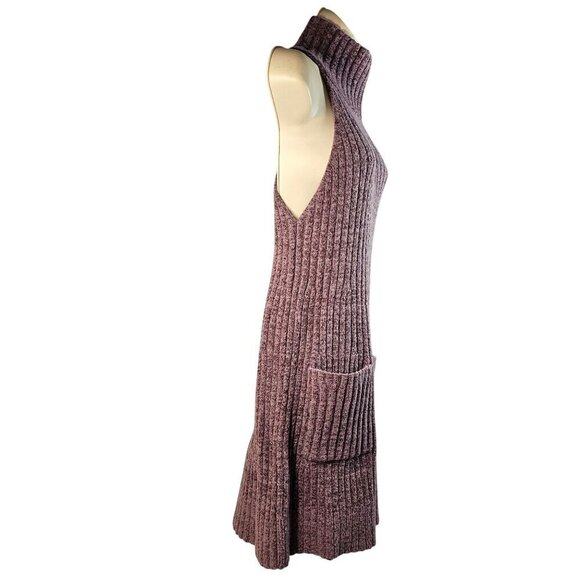 Free People Claude Mini Halter Dress Sz M Thick Rib Poly Knit Mock Neck Lavender - Picture 6 of 9